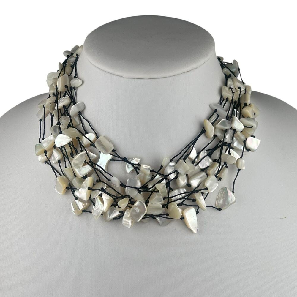 LUC Multistrand 17" Mother of Pearl Chip Sterling Silver Clasp Necklace